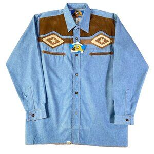 Vintage Lobo Riders Shirt Mens Small / 36 Blue Denim Star Cowboy Gaucho Western